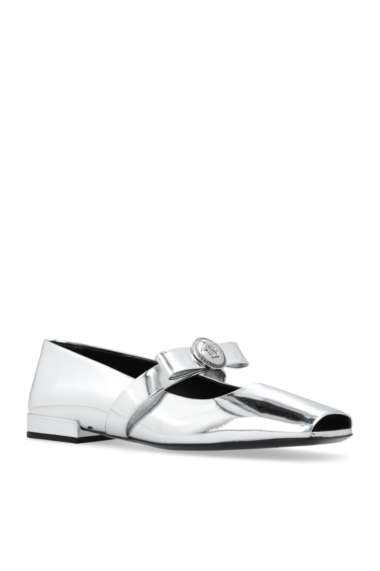 【関税＆送料込み】Versace Flat Shoes For fewer shoes - Silver 'Gianni' ballet flats Versace